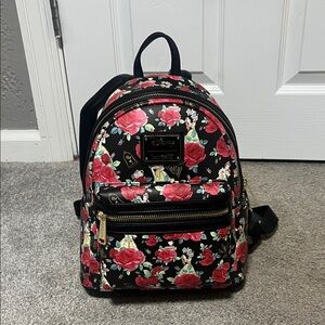 Loungefly Black and Red Floral Backpack